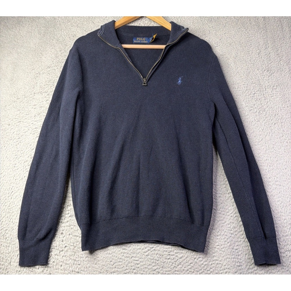 Polo Ralph Lauren Sweater Mens Small Navy Blue 1/4 Zip Sweater Small Blue Pony